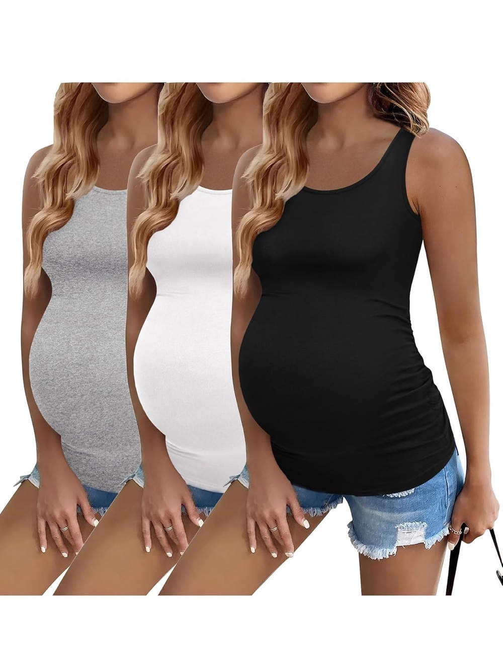 Maternity Scoop Neck Tank Top 3 Pack NWT Black, White & Gray